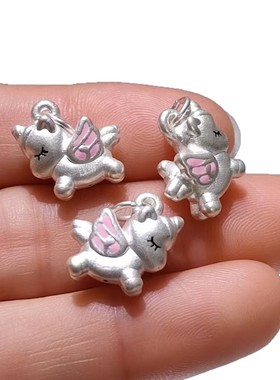 足银生肖小马小飞马天马独角兽吊坠项链纯银儿童配件挂件配饰饰品