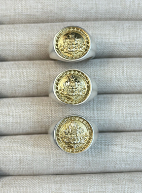 足银9999描金黄财神戒指男女款纯银复古民族风招财纳福食指环配饰