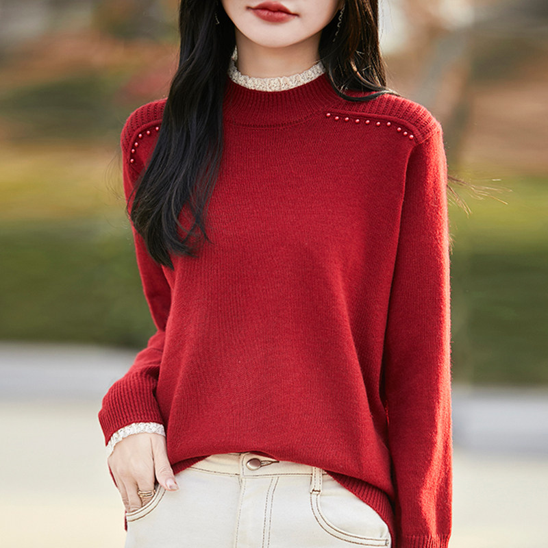 撤标撤柜(A)春秋款半高领钉珠针织打底衫女洋气内搭大码女装毛衣,淘宝优惠券,粉丝福利购,淘宝优惠卷