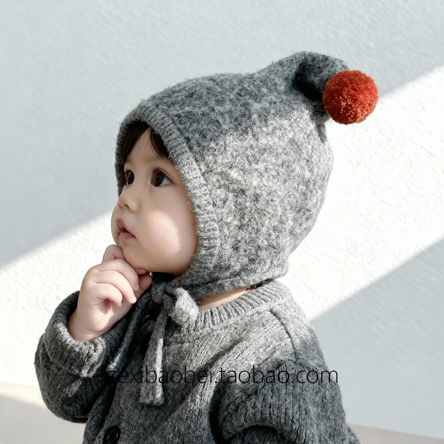 韩版洋气尖顶针织护耳帽男女宝宝秋冬款毛球系带防风毛线保暖帽子,淘宝优惠券,粉丝福利购,淘宝优惠卷