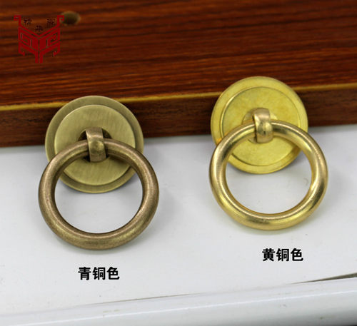 纯铜实心拉环单孔中式仿古圆环拉头抽屉柜门全黄铜把手中药柜拉环 - 图0