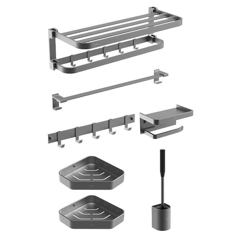 九牧浴巾架免打孔卫生间折叠置物架子枪灰色太空铝五金挂件收纳架