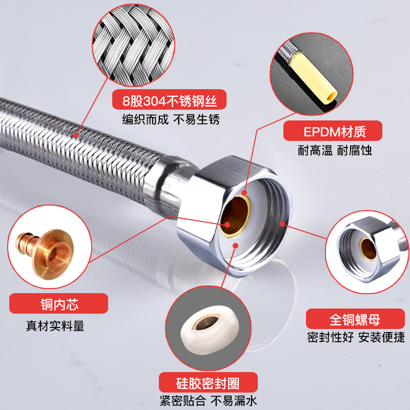 九牧进水软管304不锈钢热水器冷热水双头软管高压防爆马桶连接4分