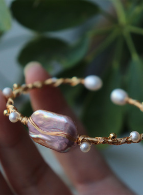 厂家直供淡水珍珠手镯饰品铜线缠绕精美手镯 精品店货源珍珠手链