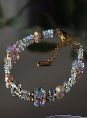 设计新款 超闪进口刻面水晶搭配天然淡水珍珠串珠多宝手串手链女