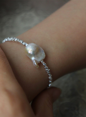 洛可可风镀银碎银子天然淡水大巴洛克珍珠项链轻奢小众设计锁骨