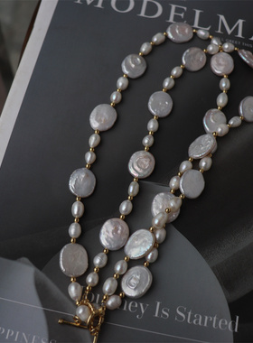 法式椭圆巴洛克淡水珍珠项链复古优雅高级感毛衣链轻奢时尚百搭女