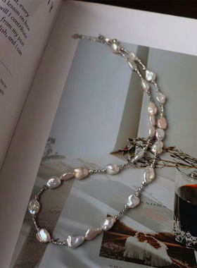 满天星选材碎银子淡水keshi珍珠项链细闪锁骨链轻奢法式珍珠项链