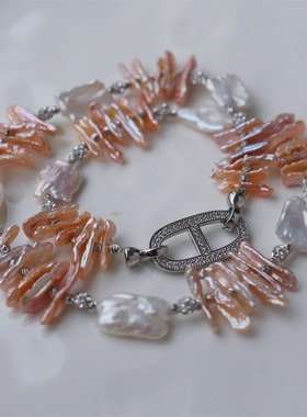 洛可可风中古Vintage设计款小众轻奢高亮淡水巴洛克琵琶珍珠项链