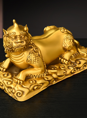 纯黄铜谛听摆件地藏王坐骑独角神兽铜貔貅地听家居办公室桌面装饰