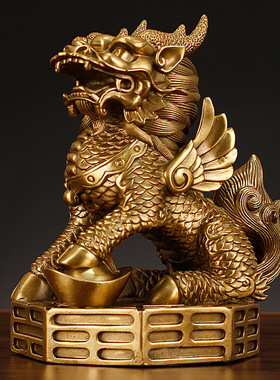 铜麒麟摆件一对镇宅招财踩八卦麒麟家居客厅装饰吉祥物日常送礼品