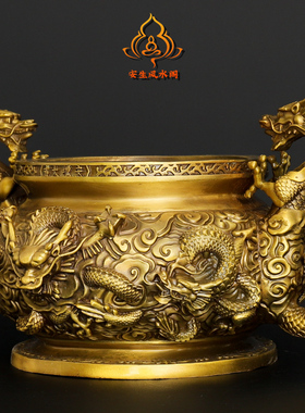 纯铜香炉九龙摆件大号居家用客厅熏炉室内中式佛堂祠堂双龙聚宝盆