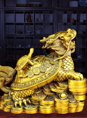 黄铜母子龙龟中式客厅招财摆件