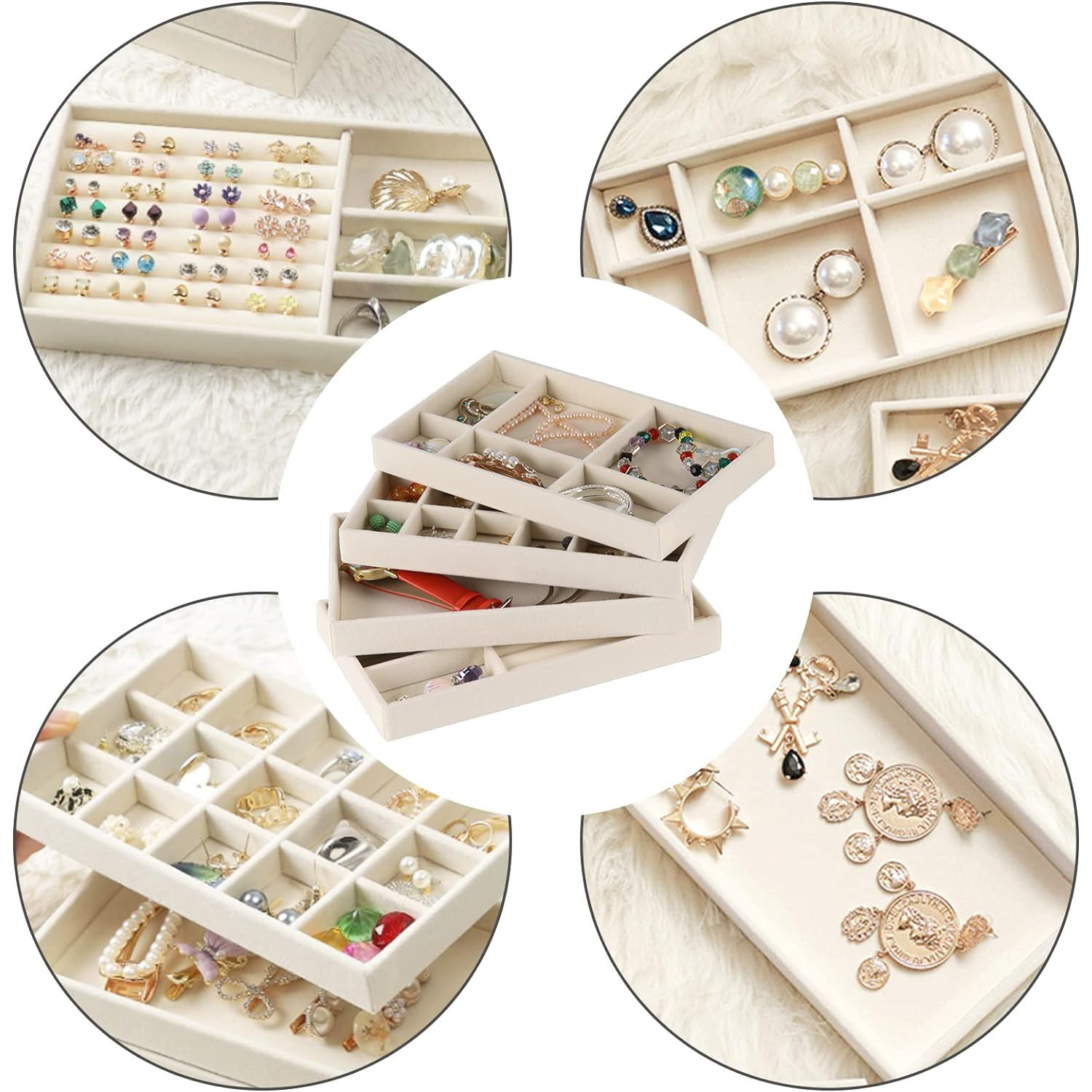 Beige jewelry storage box divided display box