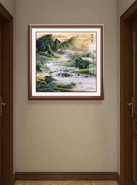 流水生财客厅玄关风景招财装饰画