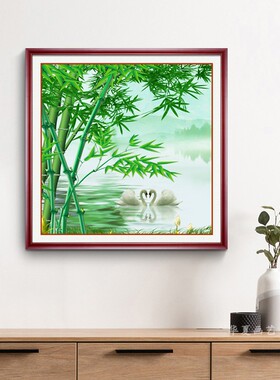 天鹅竹子客厅玄关新中式吉祥挂画