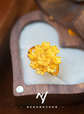 越南沙金新中式国风民族风婚庆花嫁新娘繁花活口戒指花戒送礼批发