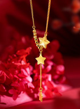小众设计蹦迪珠鱼鳞五角星项链 沙金女款碎金子cnc龙鳞小星星套链