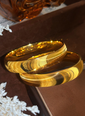 轻奢网红款设计感爆闪cnc猫眼12mm大宽面沙金素圈女手镯 新年送礼