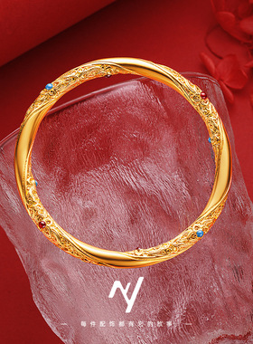 新中式国风唐草纹花丝手镯设计感珐琅彩花朵莫比乌斯手环素圈批发