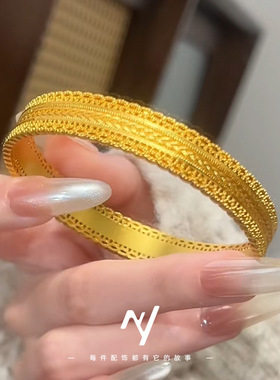 金店同款沙金古法腰缠万贯戒指手镯镂空麦穗素圈指环手环女送闺蜜