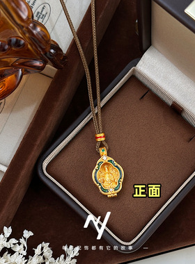 越南沙金新中式古法金珐琅彩开合乌嘎盒观音吊坠长款毛衣链送闺蜜