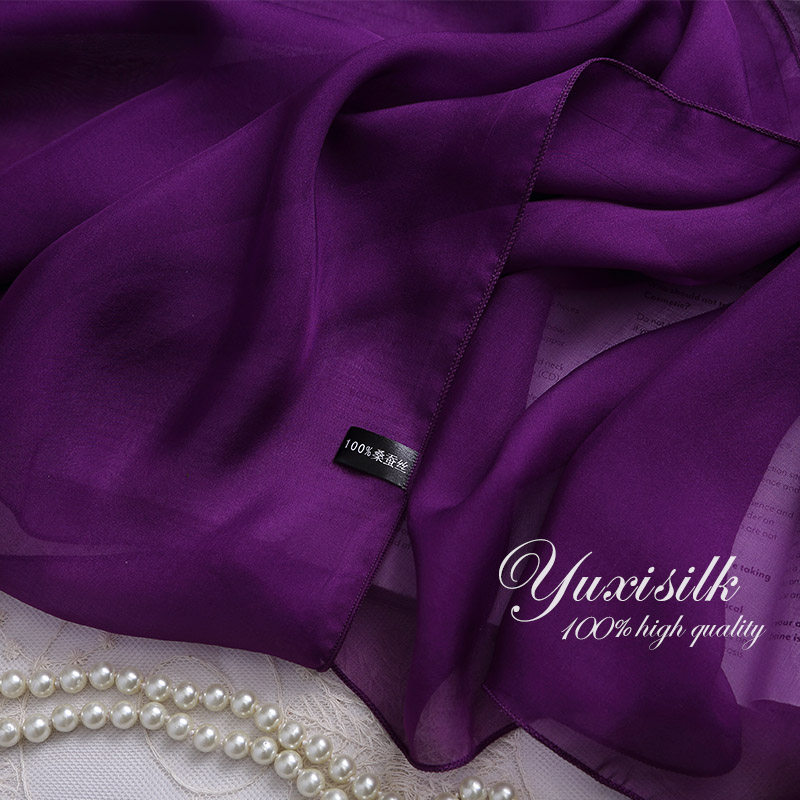 深紫色纯色100%桑蚕丝长款真丝丝巾披肩女纱巾春秋冬夏季丝绸围巾