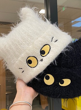 卡通可爱猫咪毛线帽女冬季针织帽