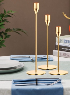 金色铁艺蜡烛台烛光晚餐浪漫摆件
