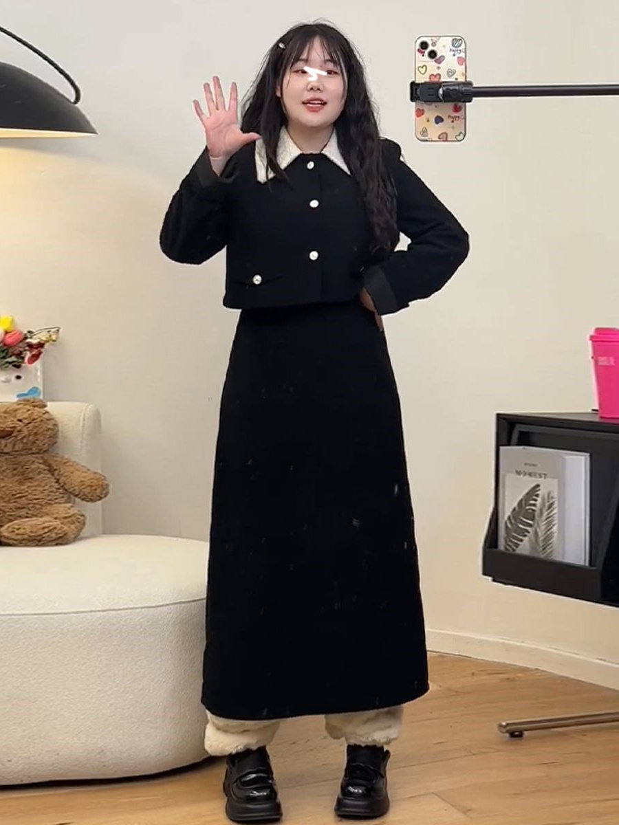 春秋2-300斤加大码韩版气质洋气减龄胖MM女小香风半身裙外套套装,淘宝优惠券,粉丝福利购,淘宝优惠卷