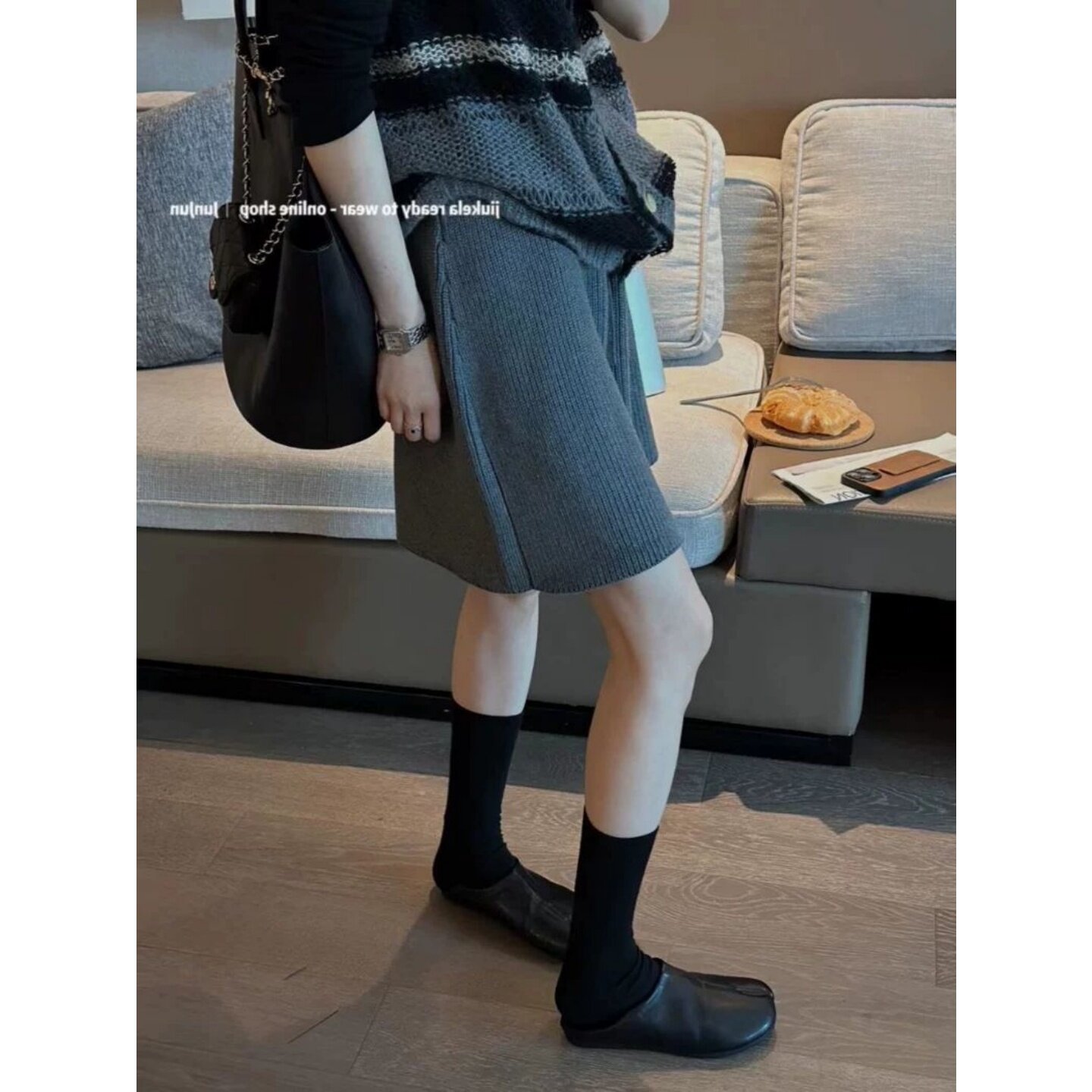 秋冬极简风灰色针织A字裤300斤大码胖MM高腰显瘦遮肉松紧腰短裤子,淘宝优惠券,粉丝福利购,淘宝优惠卷