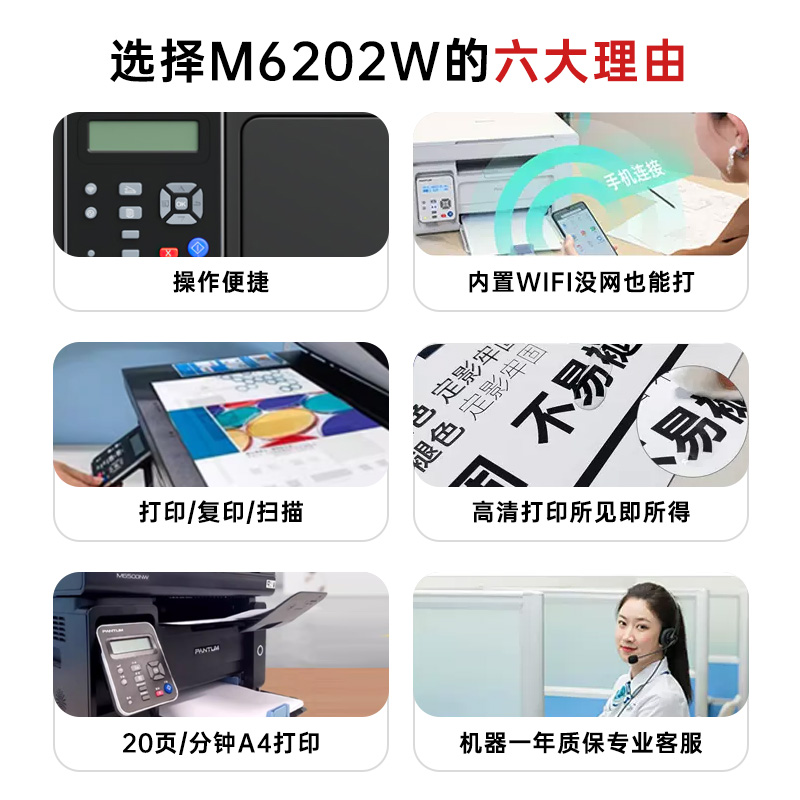 pantum奔图m6202w黑白激光打印机国产复印一体机手机无线学生家用小型A4商用多功能硒鼓复印机公专用2206w - 图1