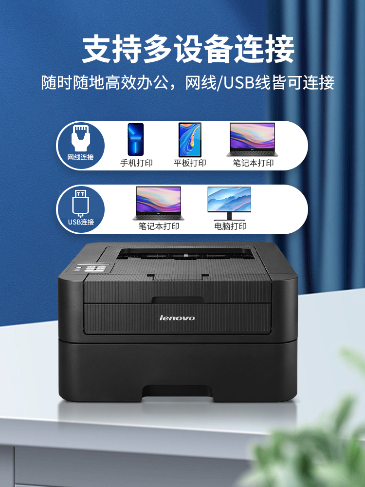 联想LJ2605D黑白激光自动双面打印机A4打印小型家用网络插网线打印办公专用商用黑白硒鼓商业2655DN打印机 - 图0