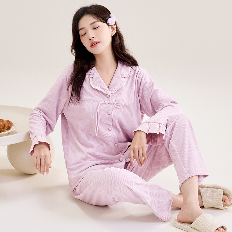 玛伦萨海岛绒睡衣女士保暖绒家居服套装甜美风秋冬季新款开衫款