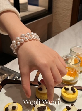 双层珍珠手链小众珍珠法式水晶女