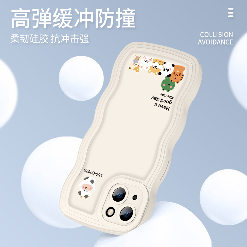 动物组合扭扭边波浪适用苹果13手机壳iPhone14promax个性11Pro新款12小众xsmax硅胶软壳苹果14por创意8p纯色