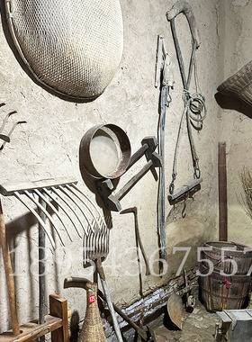 民俗老物件农耕工具风车木犁复古