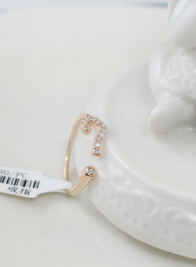 问号镶锆石开口镀金时尚风戒指