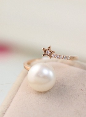 克莱玛饰品时尚珍珠五角星开口戒指韩版潮人淑女百搭指环