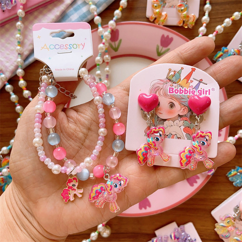 韩系儿童可爱树脂彩色卡通人物公主项链女童初春挂链手链耳夹组合,淘宝优惠券,粉丝福利购,淘宝优惠卷