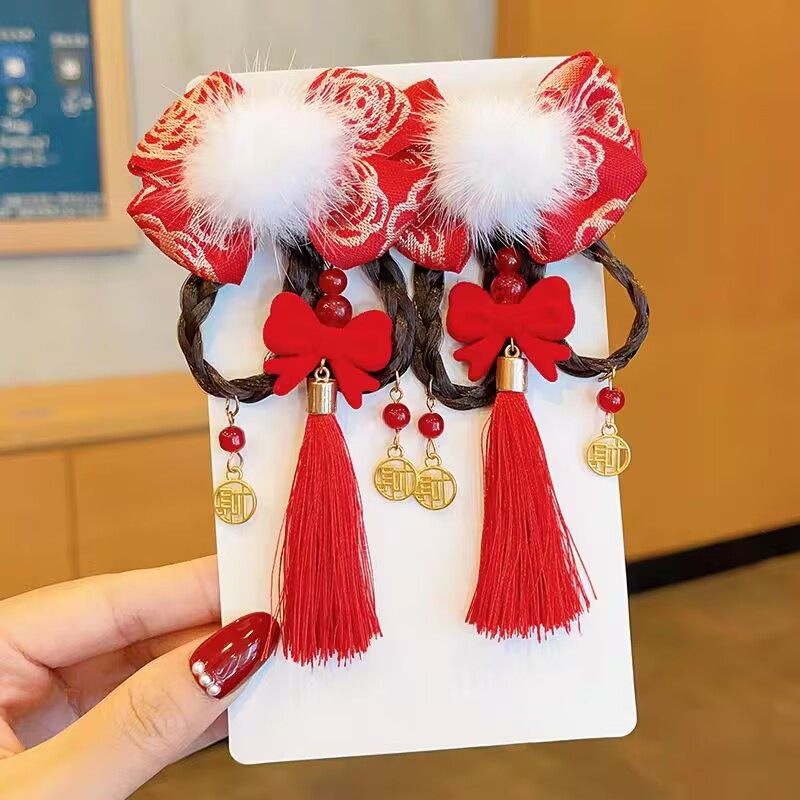 新年发饰儿童假发辫子小女孩中国风流苏发夹女童古风过年汉服头饰,淘宝优惠券,粉丝福利购,淘宝优惠卷