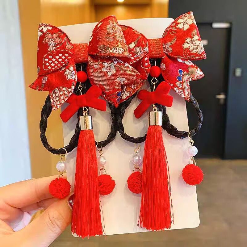 新年发饰儿童假发辫子小女孩中国风流苏发夹女童古风过年汉服头饰,淘宝优惠券,粉丝福利购,淘宝优惠卷