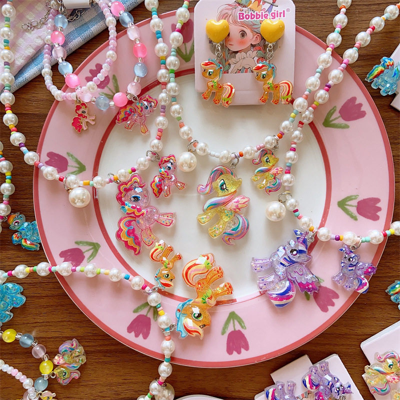 韩系儿童可爱树脂彩色卡通人物公主项链女童初春挂链手链耳夹组合,淘宝优惠券,粉丝福利购,淘宝优惠卷