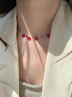 山野树莓~夏日清新红色花朵项链