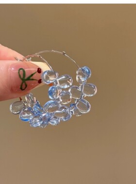 冰透绿色水晶串珠耳环
