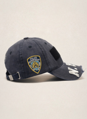 Fleamarket复古水洗重工魔术贴NYPD刺绣棒球帽子男女潮牌鸭舌帽