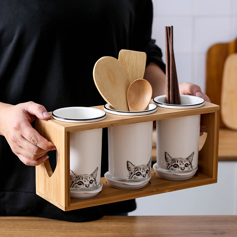 Creative chopstick cage ceramic tableware cage cat chopstick holder