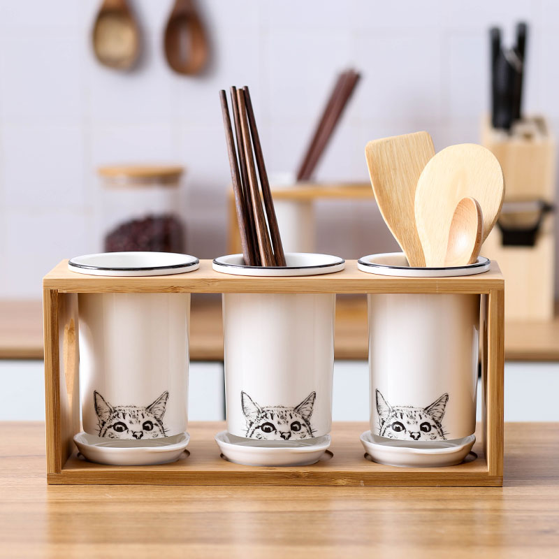 Creative chopstick cage ceramic tableware cage cat chopstick holder