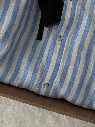 Women's blue striped high-studded linen shirt