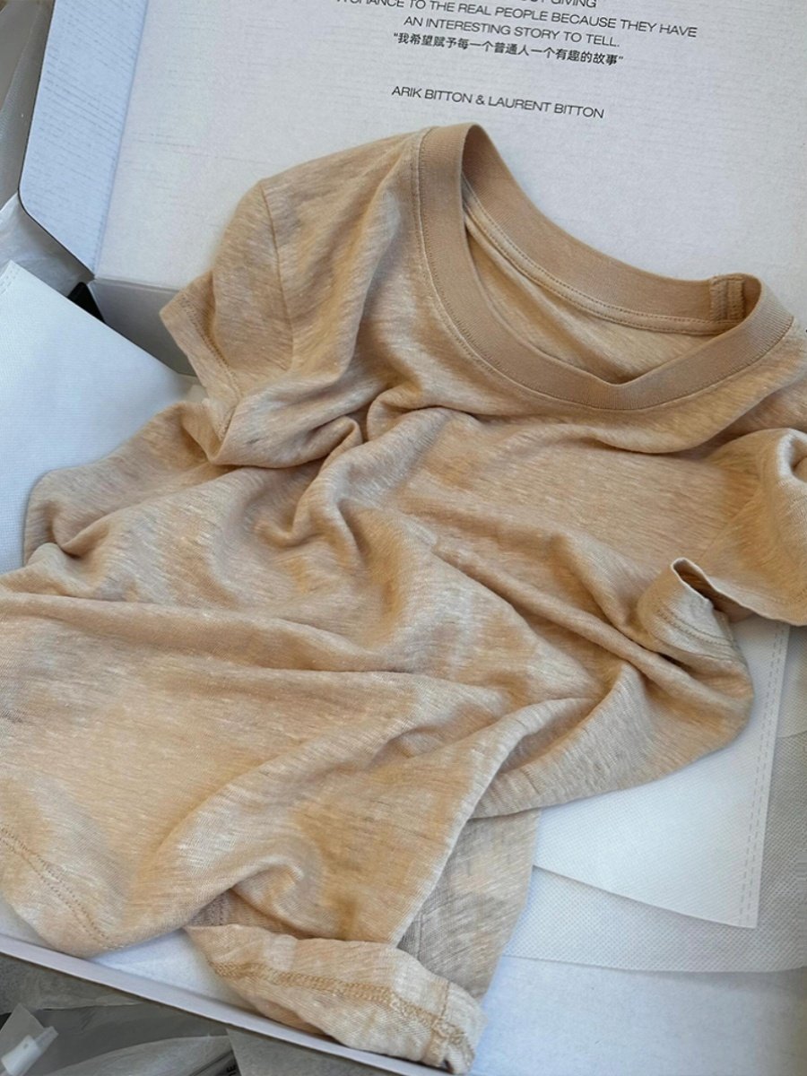 CHAO级推荐！法国进口雨露亚麻t恤短袖女亲肤凉感透气薄棉麻上衣,淘宝优惠券,粉丝福利购,淘宝优惠卷